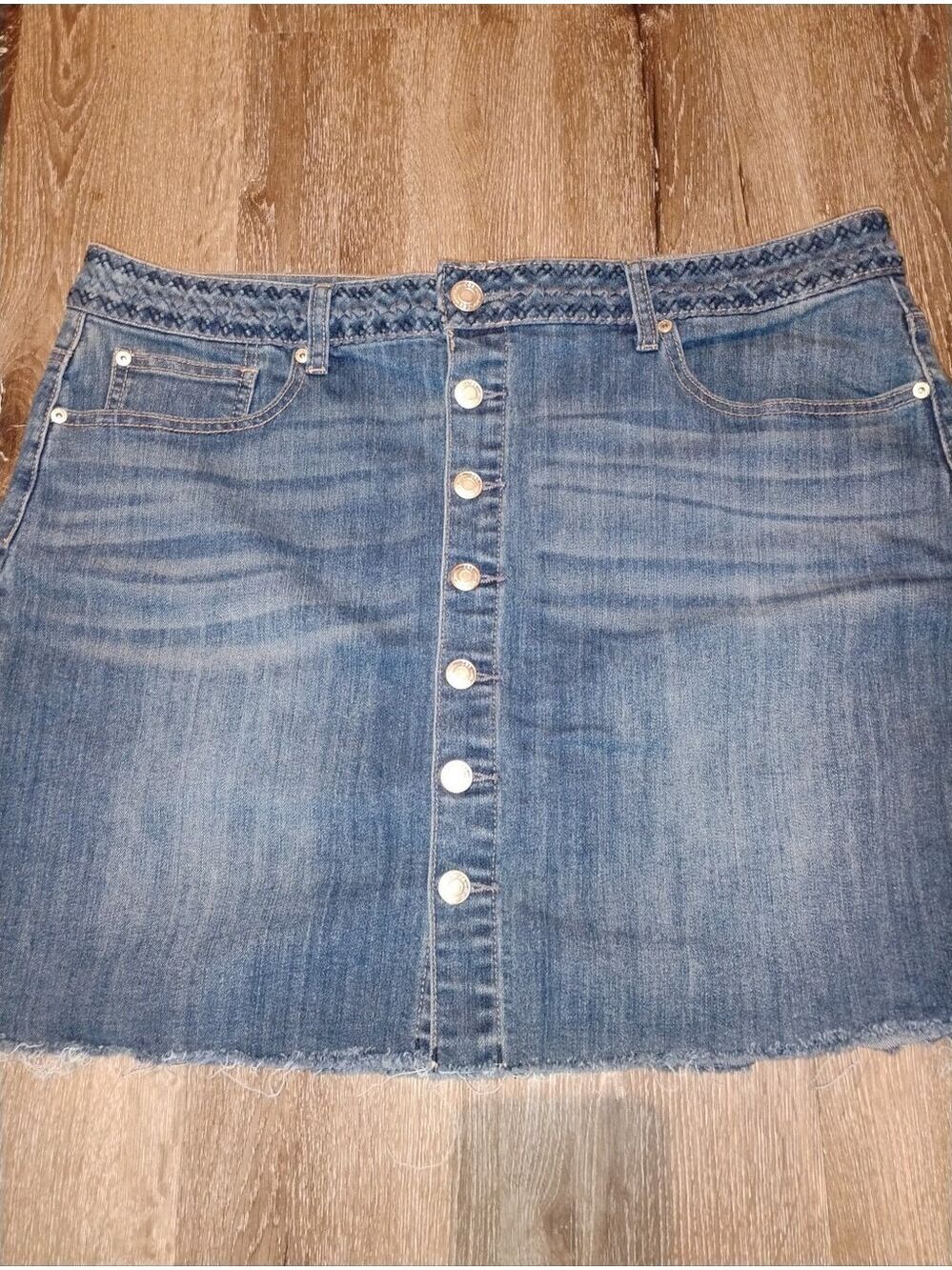 Maurices Medium Blue Button-Front Denim Mini Skirt